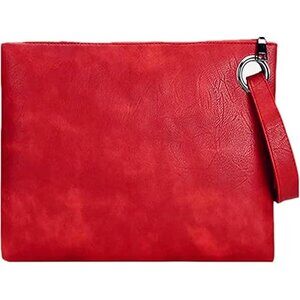 Women's Red Leather Zipper Trendy Designer Wristlet Elegant Wedding Clutch
